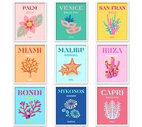 Whaline Preppy Lot de 9 impressions d'art mural abstraites colorées et esthétiques pour décoration de chambre d'adolescente, chambre de fille, chambre à coucher, dortoir d'université, rose (sans