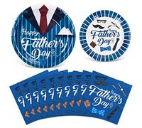 Whaline Service de table jetable pour la fête des pères - 48 assiettes en carton et 50 serviettes de table pour la fête des grands-pères, fête d'anniversaire, décorations de table - Bleu et blanc