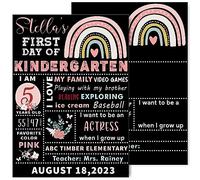 Whaline Tableau noir bohème avec motif floral arc-en-ciel pour premier et dernier jour d'école - Double face - Réutilisable et effaçable - Pour étudiants de la maternelle à l'université - 35 x 24 cm