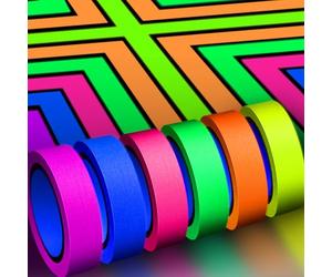Whaline UV Fluorescent Ruban, néon Bande Fluorescente 6 couleurs lumière ruban tapet, Bande lumineuse décoration, Ruban Adhésif réfléchissant(1,3 cm x 16,5 pieds)