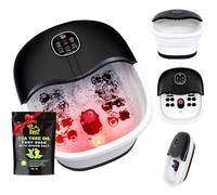 WHALSTAR Masseur de bain pour les pieds avec bulles de chaleur, massage par vibration et jets, 473,6 g d'huile d'arbre à thé, sel d'Epsom, seau de bain de pieds pliable avec infrarouge pour soulager
