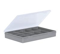 Wham Boîte de rangement 13 compartiments en plastique avec couvercle transparent Gris 29 cm