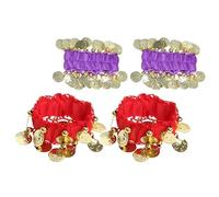 WHAMVOX 2 Paires De Bracelets De Danse du Ventre - Accessoires De Costume avec Pièces De Monnaie Et Pompons - Bijoux Extensibles pour Le Spectacle, La FêTe, La CéLéBration, L'éTude