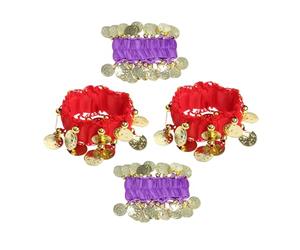 WHAMVOX 2 Paires De Bracelets De Danse du Ventre - Accessoires De Costume avec Pièces De Monnaie Et Pompons - Bijoux Extensibles pour Le Spectacle, La FêTe, La CéLéBration, L'éTude