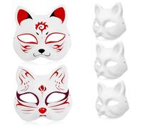WHAMVOX 5 Pièces Masques Chat Blancs à Décorer Papier Mâché Masques DIY pour Femmes Carnaval Halloween Fête Cosplay