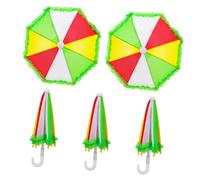 WHAMVOX 5 pièces Mini Parapluies Décoratifs pour Maison de Poupée Lot de Colorées avec Bordure Verte Accessoires Miniatures pour Décoration et Jeu Denfants