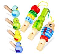 WHAMVOX 7 pièces Set de Sifflets Bois Animaux et Oiseaux Colorés pour Garçon Fille Jouets Éducatifs Portables et Sonores pour Fêtes Anniversaire et Développement Musical Couleur Aléatoire