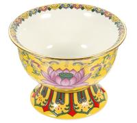 WHAMVOX Bol D'offrande Bouddhiste Jaune à Pied Haut, en Céramique | Usage Rituel et Décoration Intérieure, Céramique Résistante, Finition Émaillée, pour Riz et Eau