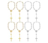 WHAMVOX Bracelet de Prière Femme 8 Pièces Perles Imitation Verre Doré et Argenté Mini Chapelet Spirituel Fait Main pour Mariage Yoga et Occasions Religieuses