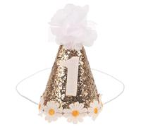 WHAMVOX Chapeau D’Anniversaire pour Bébé 1Er Anniversaire de Cône Décoré de Petites Marguerites Pailletées Couleur Dorée Léger et Portable Accessoire Photo Original pour Fêtes