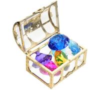 WHAMVOX Coffret au Trésor Pirate Bijoux en Pierres Précieuses Acryliques pour Garçon et Filles, Boîte Dorée 6 Gemmes 4 Cm, Jouets de Plongée Colorés pour Piscine et Jeux Couleur Aléatoire
