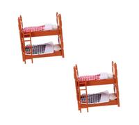WHAMVOX Lit Superposé Miniature pour Maison de Poupée Mobilier de Simulation Double Oreillers et Couettes Matériau Écologique Solide Petit Lit Décoratif pour Chambre de Poupée et