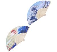 WHAMVOX Lot de 2 Éventails Pliables en Bambou Style Japonerie, Motifs Peinture Traditionnelle, Décoration D'assiettes à Sushis et Sashimi, Accessoire Décoratif Cuisine et Fête, 2 Pièces