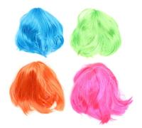 WHAMVOX Lot de 4 Perruques la Mode pour Bal Masqué, Coiffures Bob Courtes en Vert, Bleu, Orange et Rose, Taille Unique Adulte, Légères et Brillantes, pour Fêtes, Cosplay et Soirées