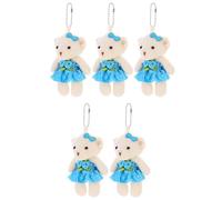 WHAMVOX Lot de 5 Mini Ours en Peluche Bleu 11 CM avec Jupe Porte-Clés Multifonction et Décoration DIY Figurines Adorables à Suspendre pour Mariage Fête et Présents
