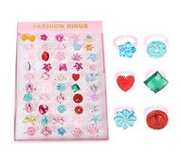 WHAMVOX Lot de 50 Bagues Ajustables pour Garçon et Filles, Anneaux Colorés à Motifs de Dessins Animés, Bagues Fantaisie en Plastique Sécuritaire, Accessoires Fête et Déguisement Filles,
