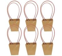 WHAMVOX Lot de 6 Paquet à Fleurs en Papier Kraft Marron, Étanches, avec Poignées Pratiques, pour Emballer Bouquets et Présents, Style Simple et Élégant