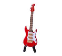 WHAMVOX Mini Guitare Électrique Décorative Rouge 10 Cm en Bois Peint avec Boîte et Support Plastique Noir, Modèle Ornemental Présent Musicien pour Décoration Maison, Bureau et Fête