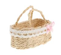 WHAMVOX Mini Panier Tressé à Fleurs pour Poupée, Panier Miniature Rectangulaire Bordure Collée Rose, Décoration pour Maison de Poupée, Accessoire Décoratif de Petite Maison, pour