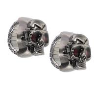 WHAMVOX Montre à Doigt en Alliage de Zinc Noir, Bracelet Élastique Rétro Punk 2 Pièces Couvercle Rabattable Facile à Lire Style Crâne Original pour Femme