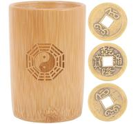 WHAMVOX Outils de Divination en Bambou Mini Seau de Fortune 3 Pièces de Cuivre Chinoises Accessoires de Jeu Divinatoire pour Apprentissage I Ching et Voyance Familiale