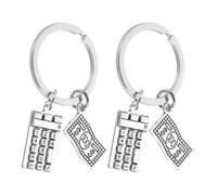 WHAMVOX Porte-clés pour Remise de Diplômes pour Professionnels Comptabilité Présent Élégant en Alliage de Zinc 2 Pièces Calculatrice Argenté, Accessoire Polyvalent et Léger