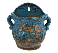 WHAMVOX Pot de Fleurs Mural Chic Bleu en Céramique pour Jardin | Petites Fleurs et Graminées, Usage Intérieur du Salon, Décoration Familiale Festive