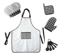 WHAMVOX Tablier Garçon Fille et Chapeau de Chef Noir et Blanc Kit de Cuisine pour Tout Petits Tablier avec Poche de Cuisson Sécurisé pour Garçons et Filles