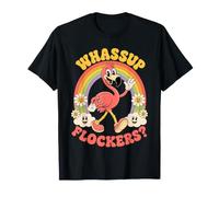 Whassup Flockers Funny Flamingo Pun Rétro Cartoon T-Shirt
