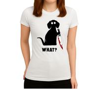 What? Drôle Halloween Chien avec Couteau - Dark Humour Design Femme T-Shirt, Blanc., XL
