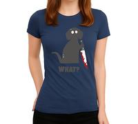What? Drôle Halloween Chien avec Couteau - Dark Humour Design Femme T-Shirt, Bleu marine, XL