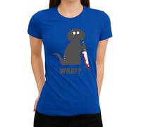 What? Drôle Halloween Chien avec Couteau - Dark Humour Design Femme T-Shirt, bleu, XL