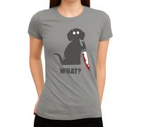 What? Drôle Halloween Chien avec Couteau - Dark Humour Design Femme T-Shirt, gris, XL