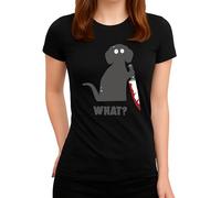 What? Drôle Halloween Chien avec Couteau - Dark Humour Design Femme T-Shirt, Noir , XL