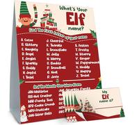 What is Your Elf Name Game, jeu d'anniversaire sur le thème des elfes, y compris 1 jeu de nom d'elfe double face et 30 autocollants nominatifs, jeu de fête d'anniversaire d'elfe