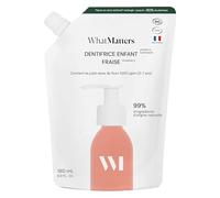 WHAT MATTERS Éco-Recharge Dentifrice Enfant Fraise, 180ml, 99% d'ingrédients d'origine naturelle, Vegan, Fluor 1000ppm, Note 100/100 Yuka, Recharge pour Flacon en verre renforcé®, Fabriqué en France
