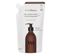 WHAT MATTERS Éco-Recharge Gel Lavant Mains Fleur d'Oranger, 500ml, 98,3% d'ingrédients d'origine naturelle, Vegan, Aloe vera, Recharge pour Flacon en verre renforcé®, Fabriqué en France