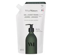 WHAT MATTERS Éco-Recharge Gel Lavant Mains Jasmin Amande, 500ml, 98,3% d'ingrédients d'origine naturelle, Vegan, Aloe vera glycérine végétale, Recharge pour Flacon en verre renforcé®