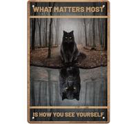 What Matters Most Is How You See Yourself Plaque Metal Vintage Black Cat Plaque Murale Decorative Funny Wall Art Painting Metal Decor For Home Vintage Decoration