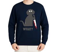What? Pull drôle d'Halloween avec couteau - Pull humour foncé, Bleu marine, XL