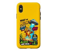 What The Meow Funny Cat UFO Abduction Sci-FI Alien Coque pour iPhone X/XS