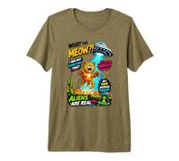 What The Meow Funny Cat UFO Abduction Sci-FI Alien T-Shirt Haut de Gamme