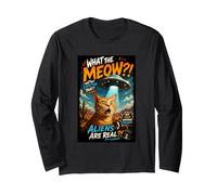 What The Meow Funny Shocked Cat UFO Alien Flying Saucer Manche Longue