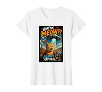 What The Meow Funny Shocked Cat UFO Alien Flying Saucer T-Shirt Graphique avec Valeur