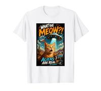 What The Meow Funny Shocked Cat UFO Alien Flying Saucer T-Shirt Graphique avec Valeur
