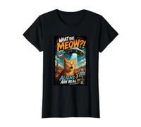 What The Meow Funny Shocked Cat UFO Alien Flying Saucer T-Shirt Graphique avec Valeur