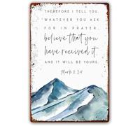 Whatever You Ask for in Prayer Believe Mark 11 24 Scripture on Farmhouse Style Metal Sign for Home 8 X 12 in