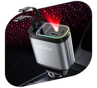 WHATOOK Chargeur de Voiture 4 en 1 USB C 66 W avec LED Ciel étoilé, 2 câbles rétractables, Accessoires de Camping, Gadgets de Voyage, Accessoires de Voiture Essentiels pour iPhone, Galaxy