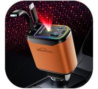 WHATOOK Chargeur de Voiture Rétractable 4 en 1: Allume-Cigare avec Projecteur d'Étoiles & LED RGB, Charge Rapide 66W USB-C - Accessoire Auto, Homme Femme (Noël)