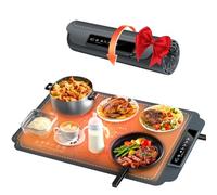 WHATOOK Chauffe Plat Électrique： Plaque Chauffante Pliable Flexible avec 4 Température Réglable et Minuteur, Chauffe Assiette à Réchaud pour Fêtes, Buffets, Réunions de Famille